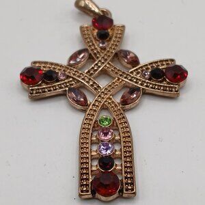 Vintage Gold Toned Multi Color Cross Pendant
